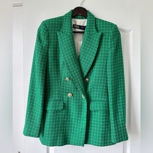 ZARA Kelly Green Textured Double Breasted Blazer - Size Medium